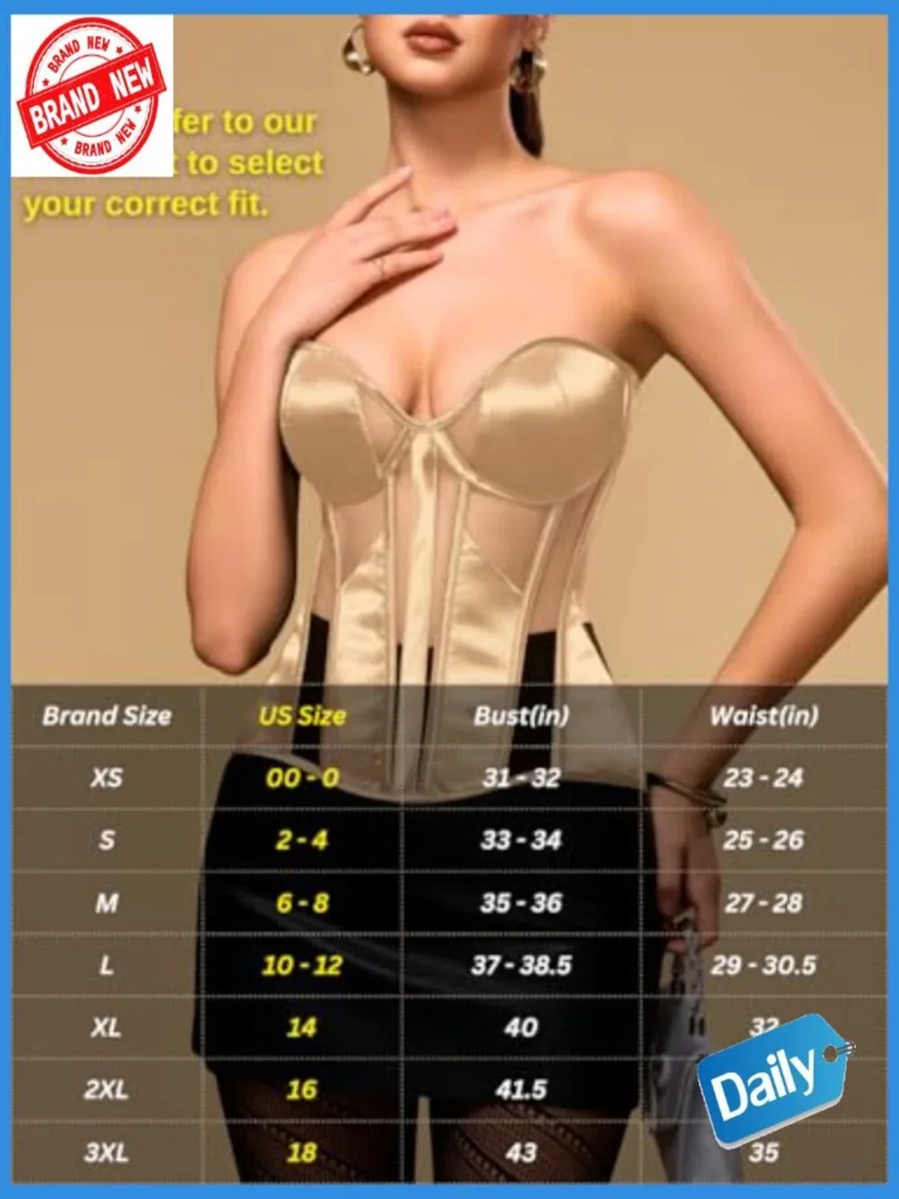 Elegant Satin Corset, Lace-Up Back, Underwire, Boned